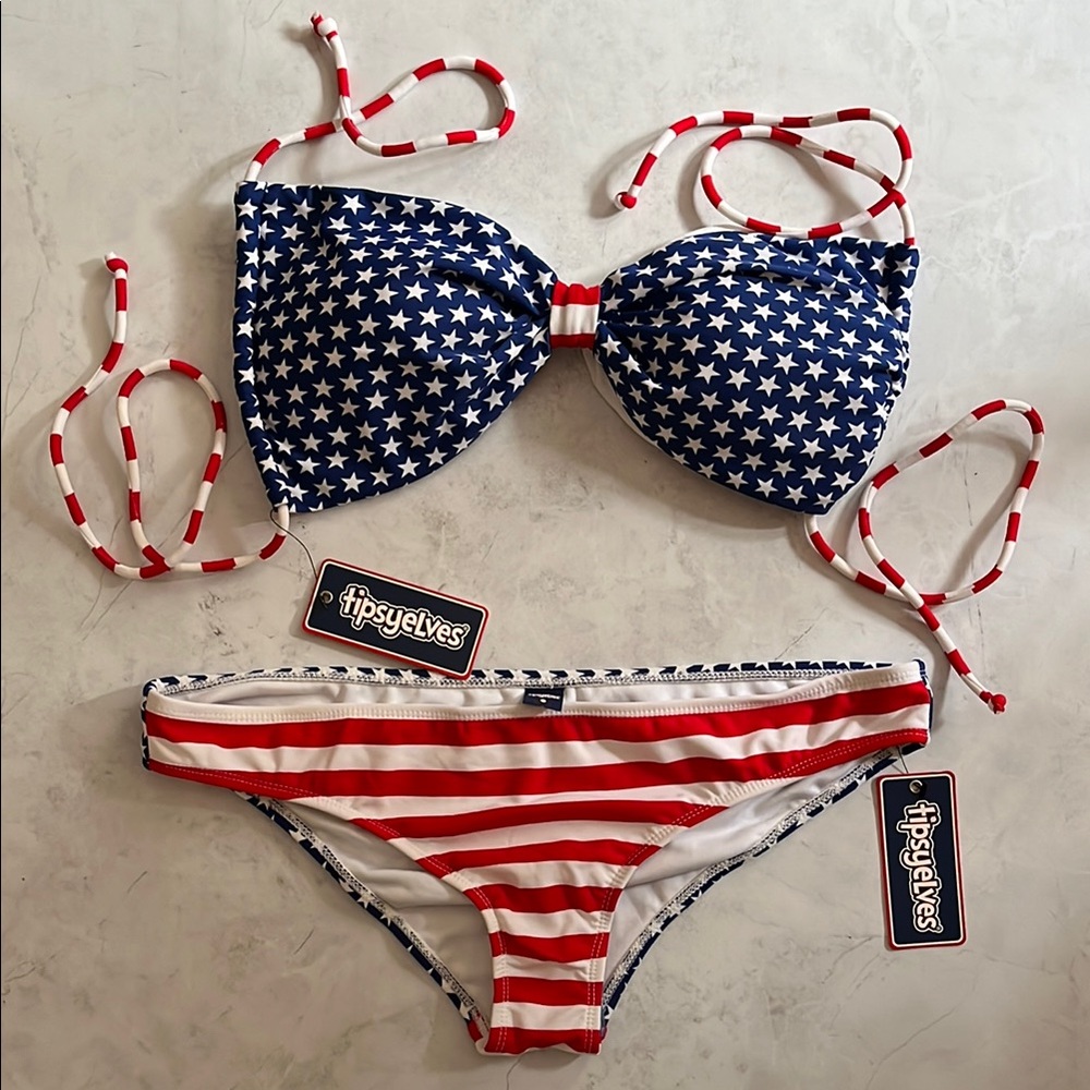Tipsy Elves Patriotic Star and Stripe Bikini Two Piece Set